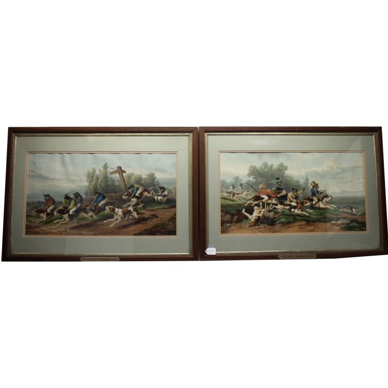 Whimsical Monkey "Full Cry" Colored Engravings (2) (1 of 6)