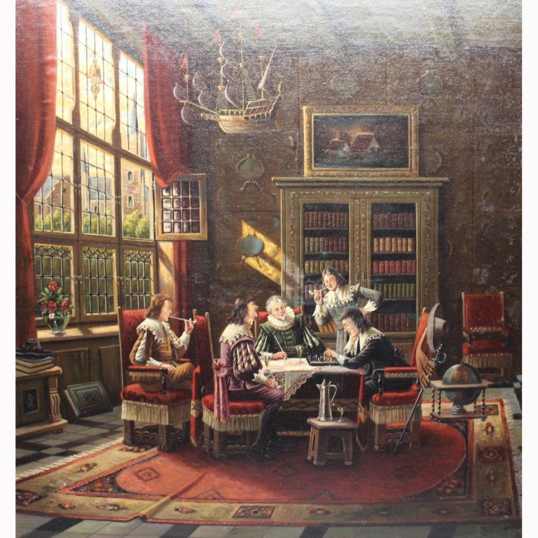 Signed 20th C. Oil/Board Interior Scene (1 of 5)