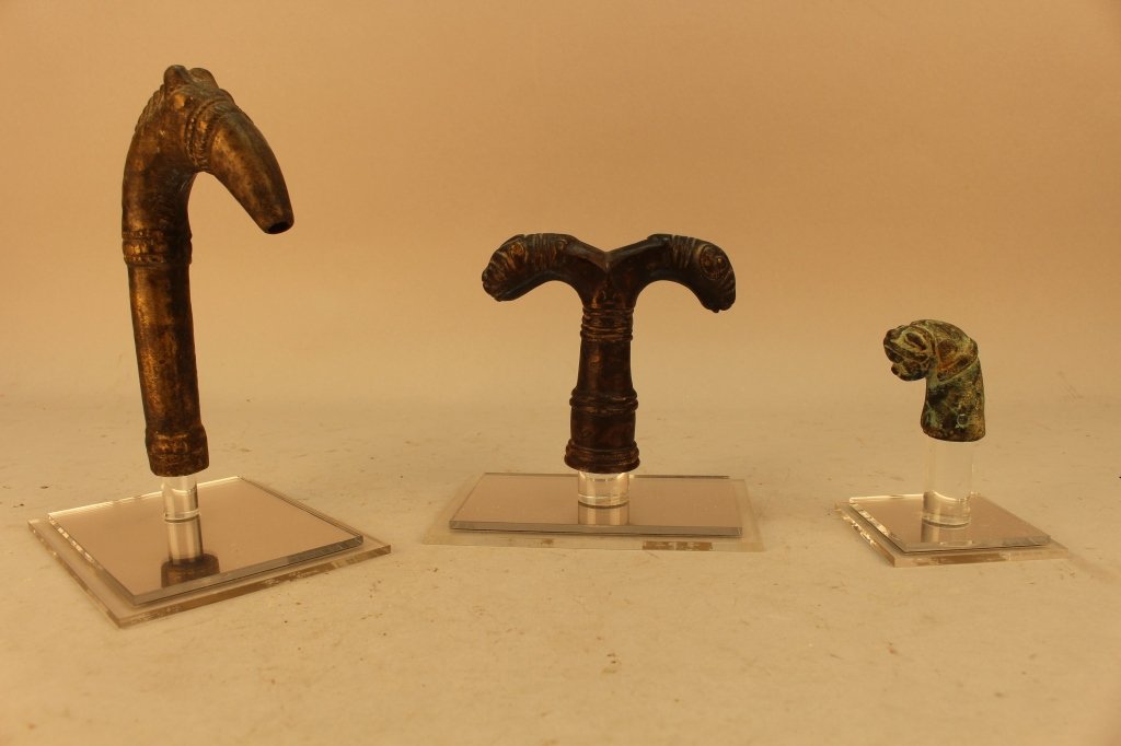 (3) Antique Bronze Walking Stick Handles (1 of 4)