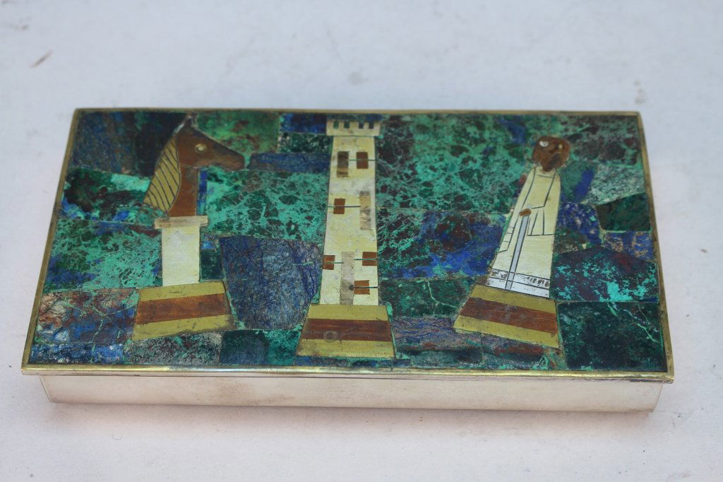 Mexican Castillo Silverplate/Inlaid Malachite Box (1 of 4)