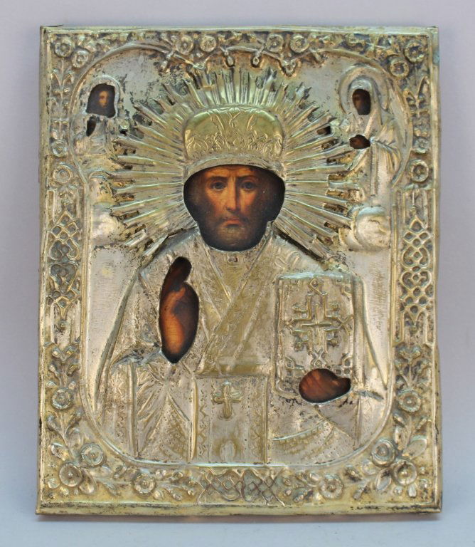 Antique Russian Icon w/ Silver Plate Overlay (1 of 4)