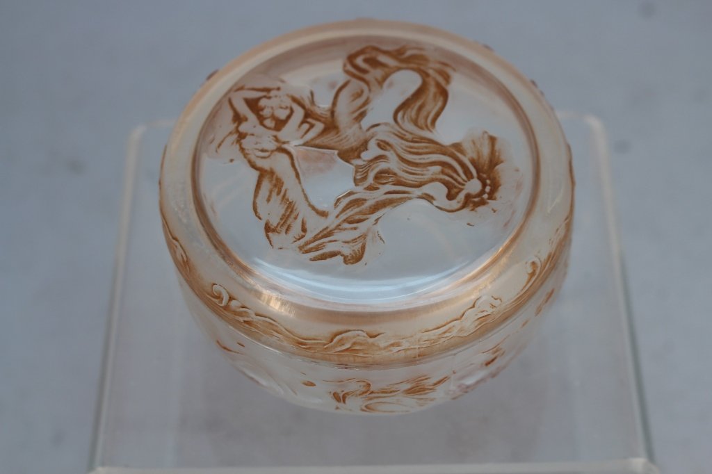 Lalique 'Jacee' Amber Stained Glass Powder Box (1 of 3)