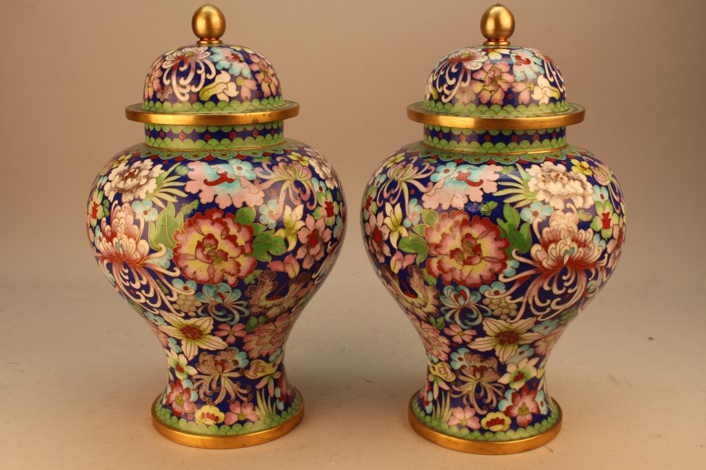 Antique Bronze Chinese Cloisonne Urns (1 of 5)