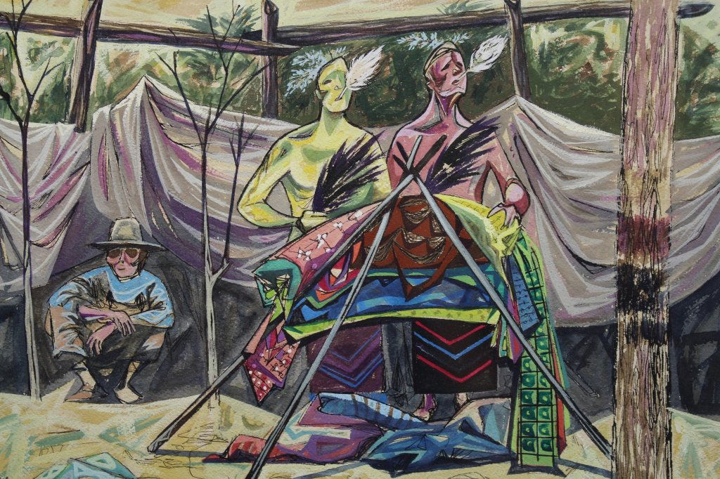 Edward Chavez (1917-1995) Watercolor/Ink: Edward Chavez (1917-1995) Waterolor/Ink. Sight Size: 10 x 14.5 in. This illustration was for Abbott Labs who hired a group of famous American Artists to spend time with various Indian tribes and paint