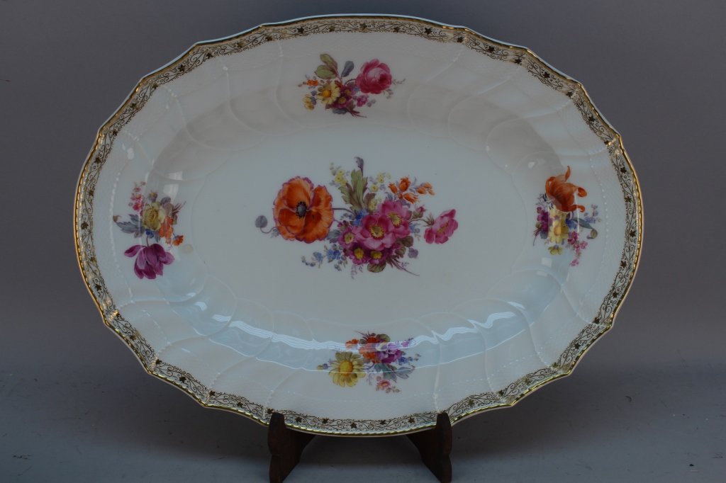 Large Antique KPM Porcelain Floral Decorated Dish (1 of 4)