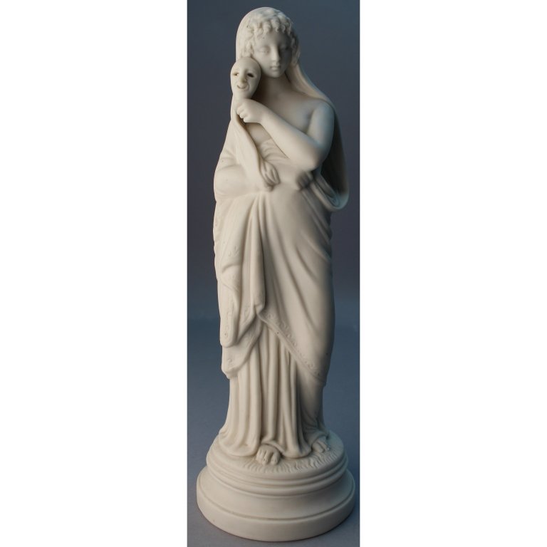 Parian Ware Figure of a Standing Woman: Parian Ware Figure of a Standing Woman holding a mask. Height: 11.25 in.