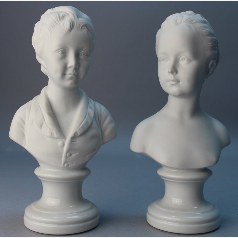 (2) Parian Ware Busts of 2 Young Figures (1 of 4)