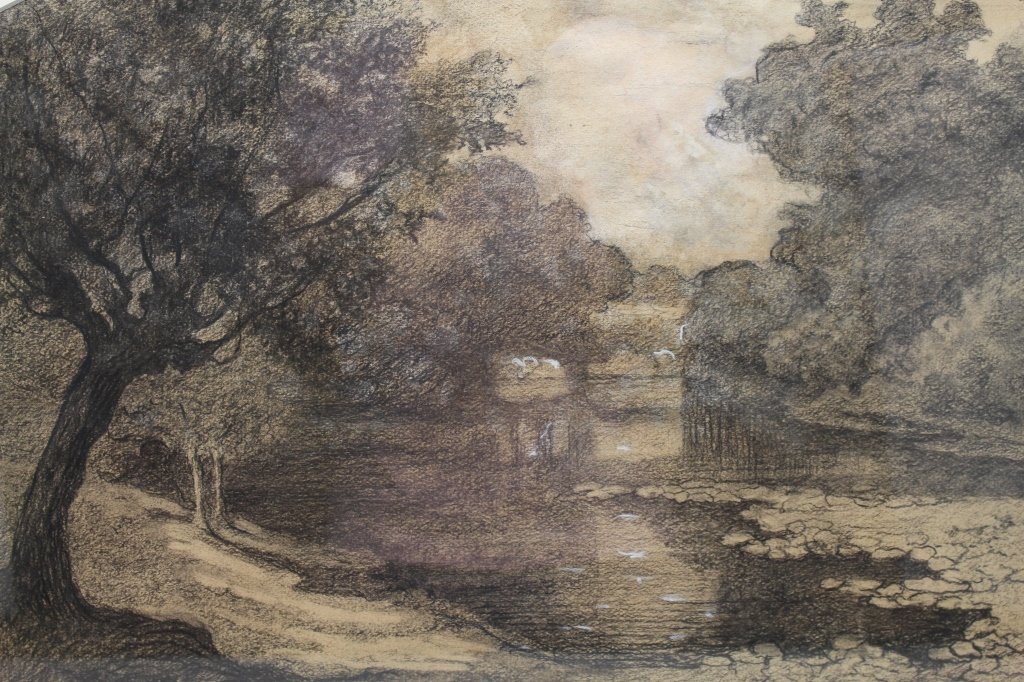 Henri-Joseph Harpignies (1819 - 1916) Charcoal: Henri-Joseph Harpignies (1819 - 1916) Charcoal/Pastel on paper. Signed lower left. Sight Size: 15.25 x 19.5 inches. Provenance: Private Florida Estate. From the time he began exhibiting regularly at t