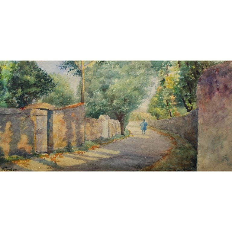 Antique Signed W/c Man Along Path (1 of 4)