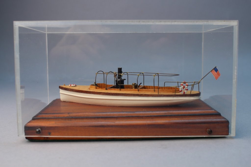 Steam Launch Model, Cased on Wood Base (1 of 5)