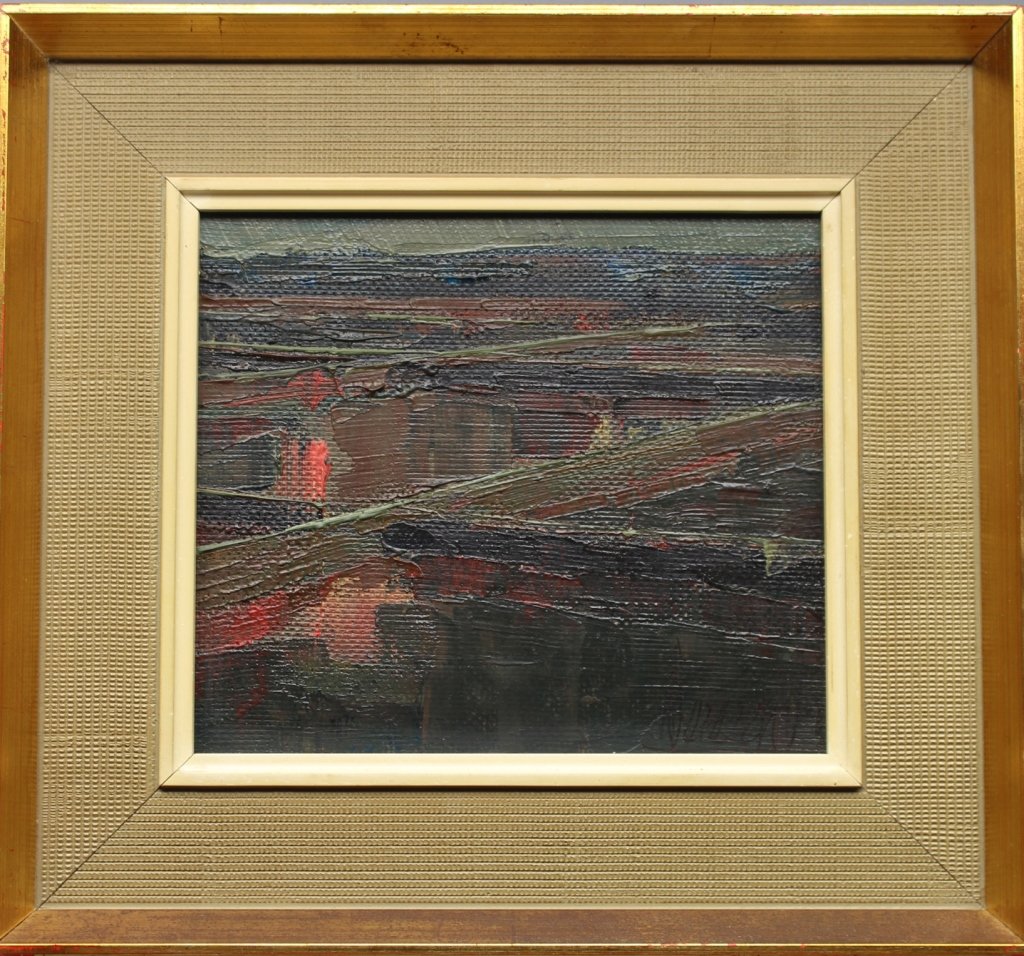 "Salinas en Invierno" Jose Perez Gil (1918-1998): Oil/Board. Sight Size: 7 x 7.5 inches. Titled Verso.