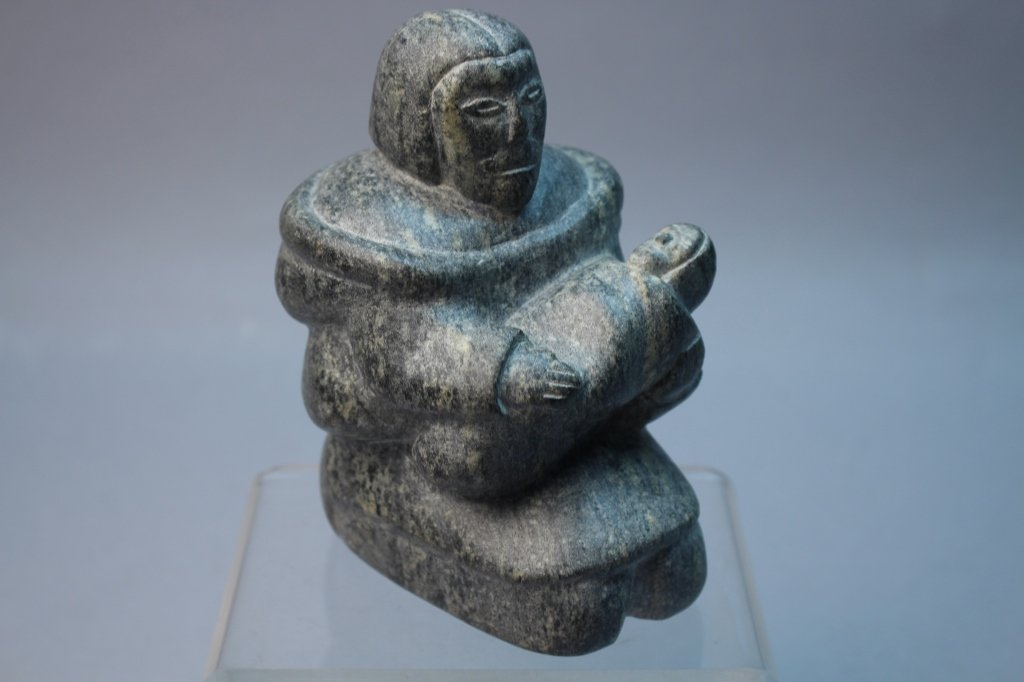 Signed 20th C. Carved Stone Inuit w/ Child (1 of 3)