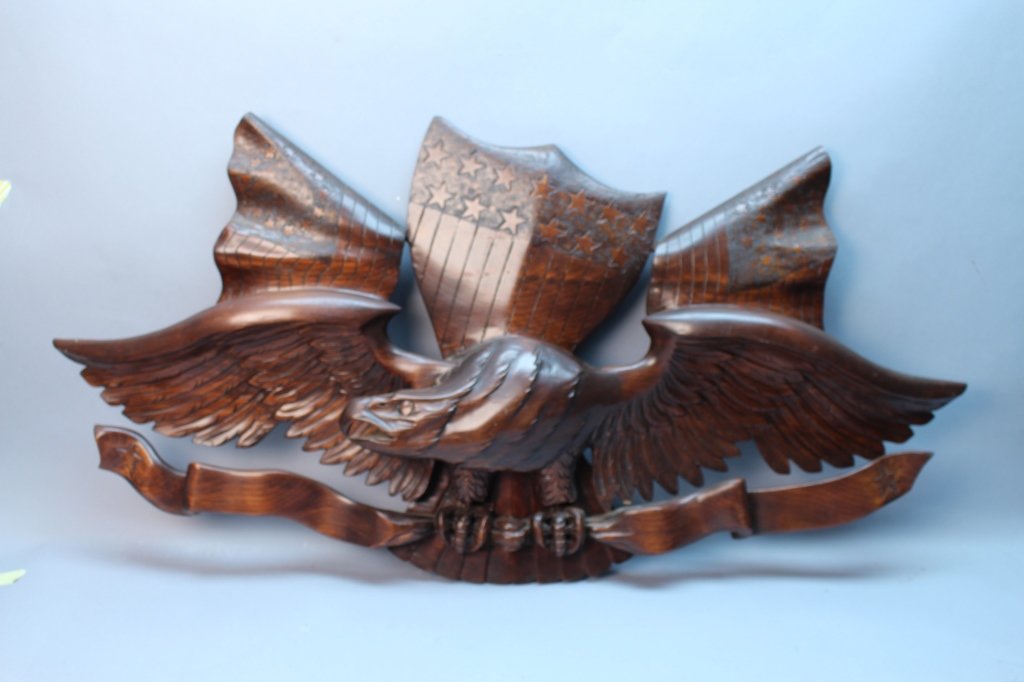 Large Carved Wooden American Eagle w/ Shield (1 of 5)
