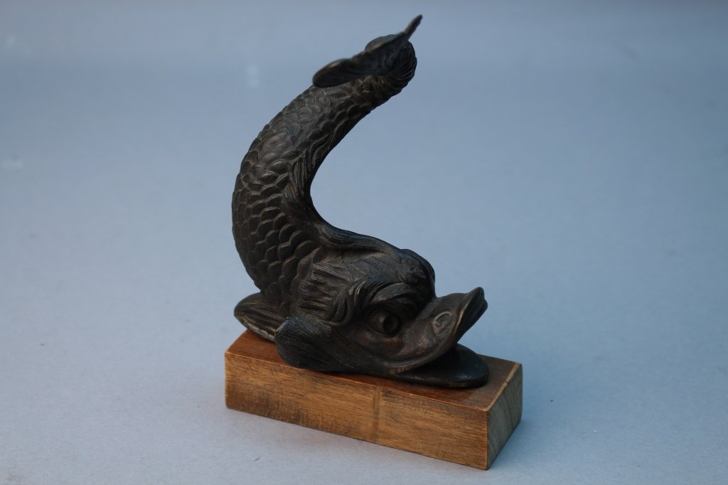 Rare Antique Bronze Dolphin on Wood Base (1 of 3)