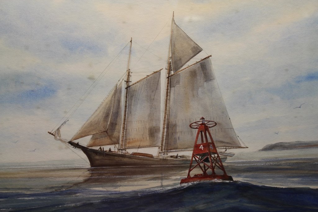 Signed 20th C. American Signed Clipper Ship W/C (1 of 4)