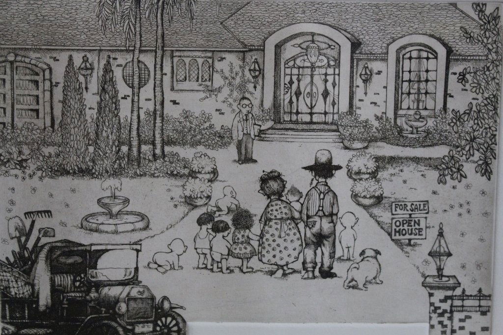 Charles Bragg (born 1931) "Real Estate Broker": Charles Bragg (born 1931) "Real Estate Broker" etching. Numbered 192/300. Sight Size: 6.75 x 9.75 inches.