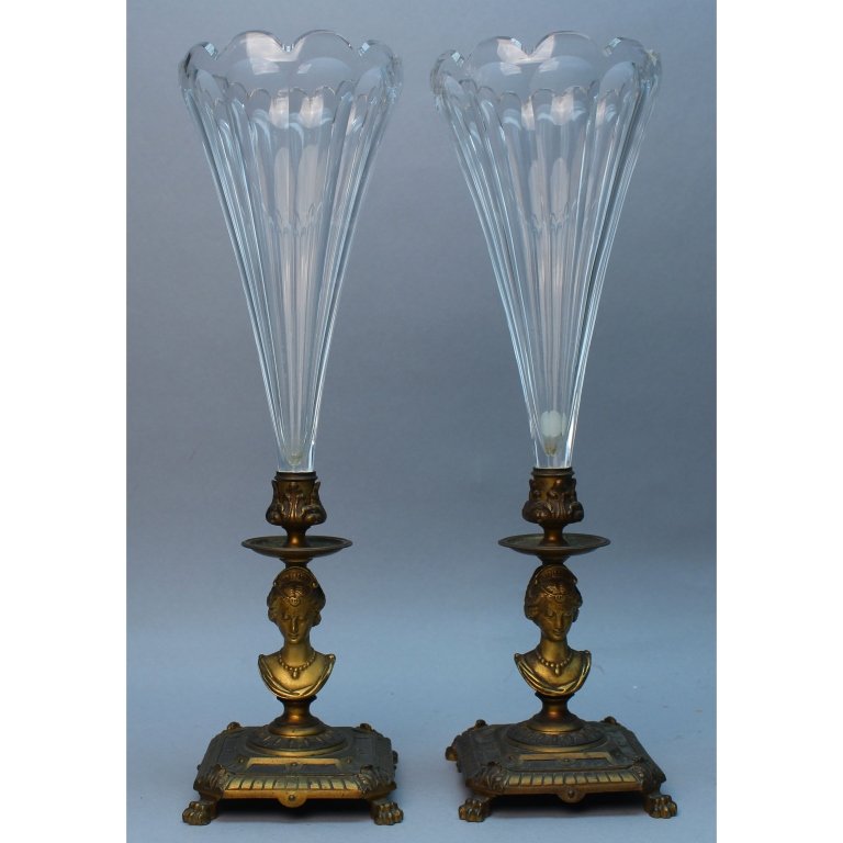 French 19th C. Footed Figural Bronze/Glass Vases (1 of 5)