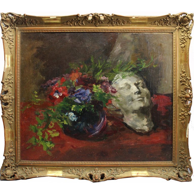 Edmund Pick-Morino (1877 - 1958): Edmund Pick-Morino (Hungary, Australia, Belgium, 1877 - 1958). Sight Size: 22 x 27 inches. Overall Size: 29 x 33 in. Oil on Canvas of a still life with a bust resting on a table. Signed lower right. W