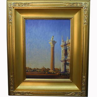 "Column of St. Theodore" William Berra (20th C.): William Berra (born 1952). Sight Size: 15.25 x 11.25 in. Overall Size: 25 x 21 inches. Santa Fe, New Mexico painter Bill Berra finds the inspiration for his painting from the Macchiaioli group of