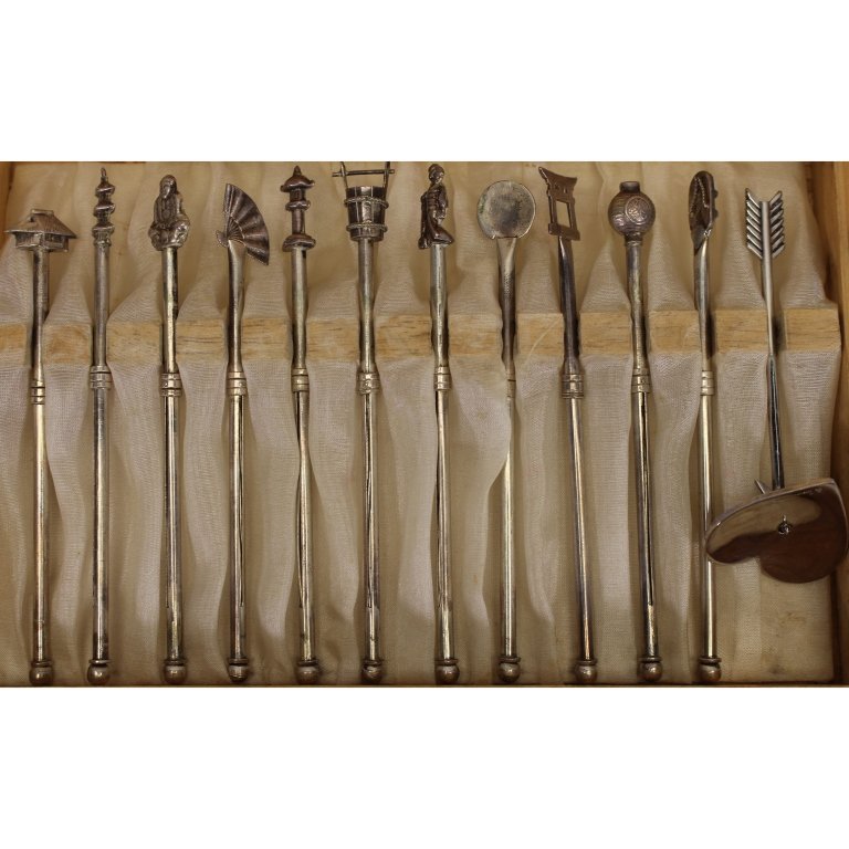 Antique 12 pc Japanese Champagne Swizzle Stick Set (1 of 6)