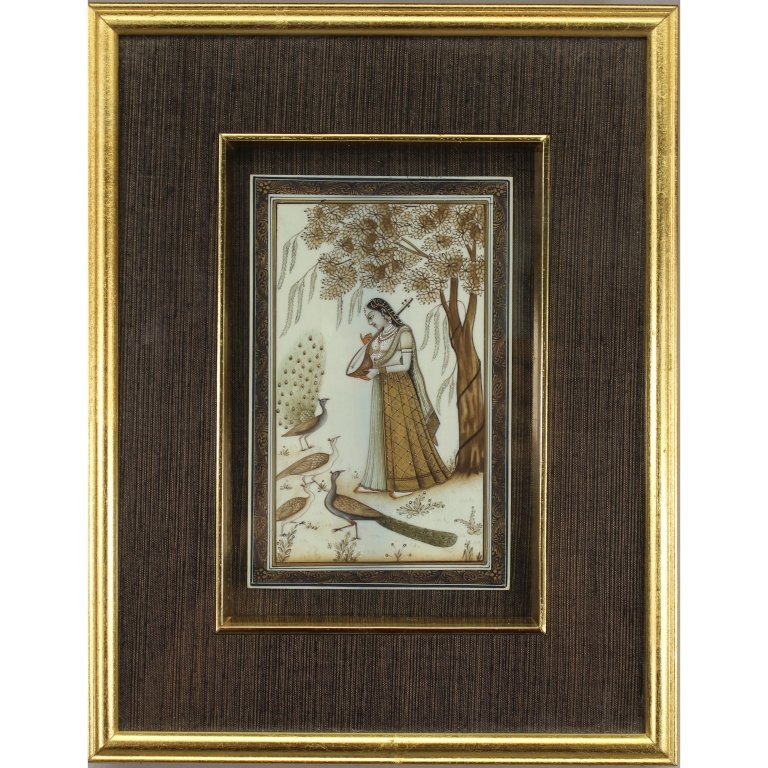 Antique Framed Hand Painted Indian Plaque (1 of 5)