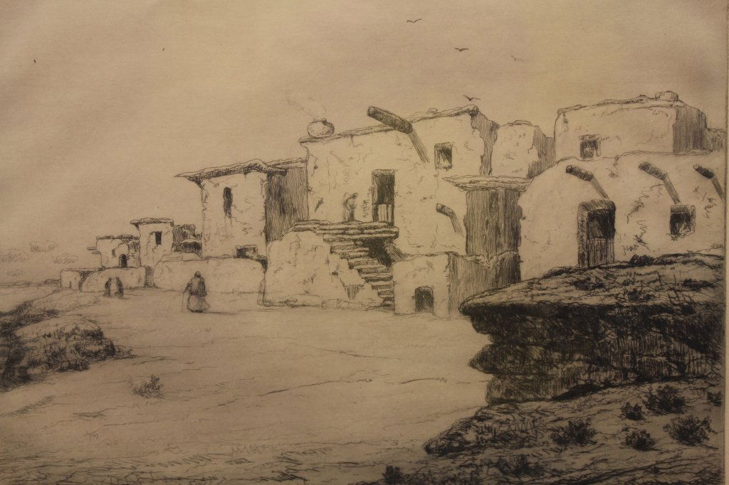 Albert Groll  (1866-1952) Hopi Village Drypoint Etching (1 of 4)