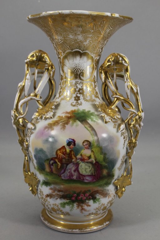 Antique French Paris Porcelain Double Handled Vase (1 of 6)