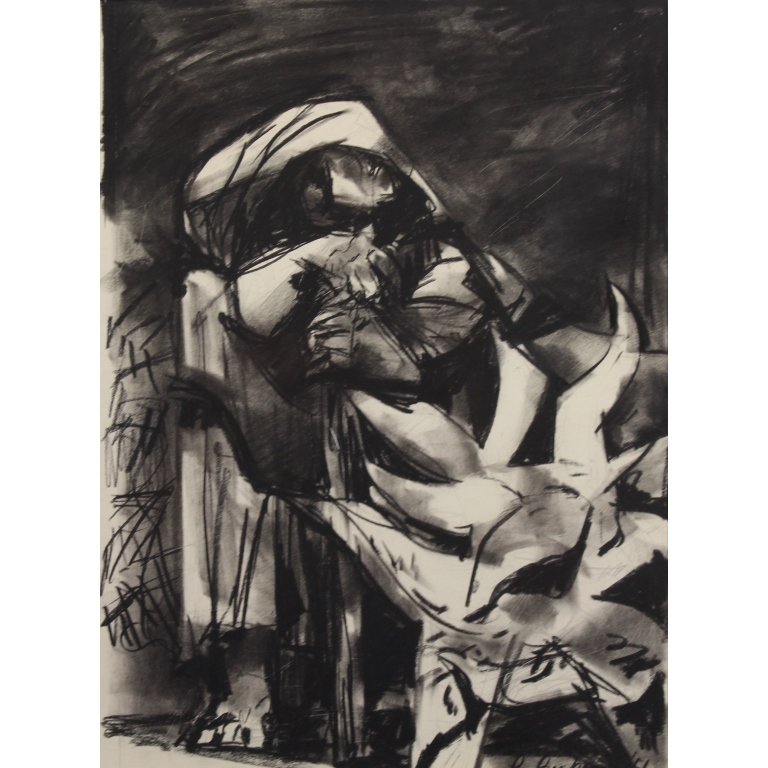 Signed 20th C. Abstract Figure, Charcoal/Paper (1 of 4)