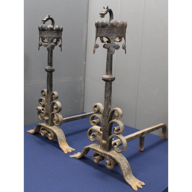 Antique Wrought Iron Figural Andirons (1 of 4)