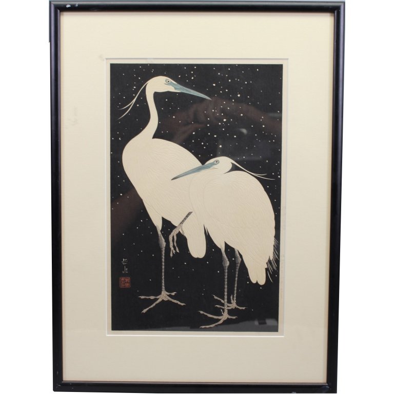 Gakusui "Herons in the Snow" Woodblock Print (1 of 7)