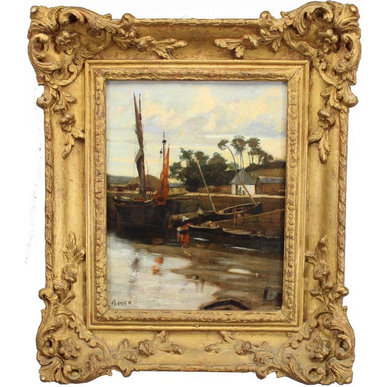 Dutch School, Signed 19th C. Harbor Scene (1 of 6)