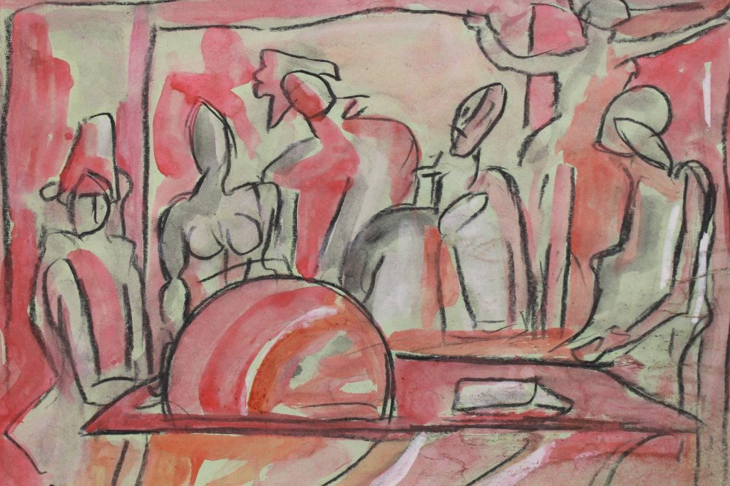 20th C. German School interior scene w/ figures (1 of 4)