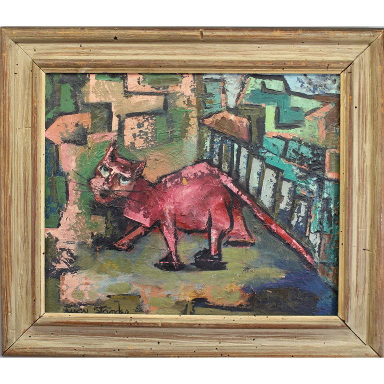 Signed Oil/Canvas, Animal in abstract landscape (1 of 4)