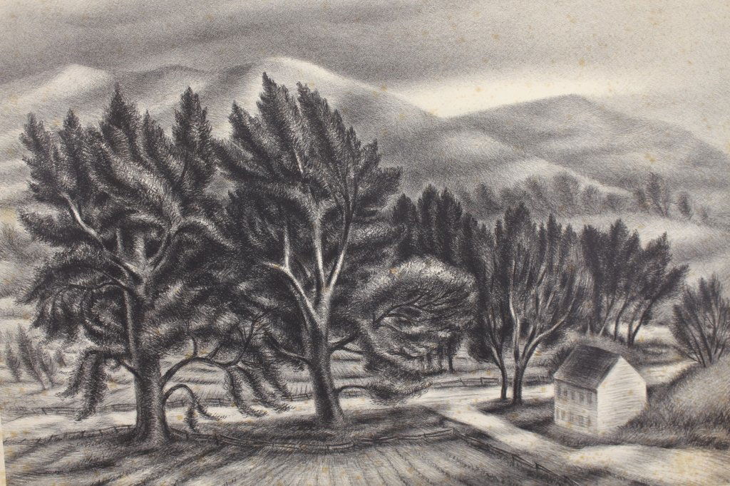 Albert Heckman (New York 1893 - 1971) Landscape: Albert Heckman (New York, 1893 - 1971)Landscape drawing. Sight size: 11.5 x 16 inches.