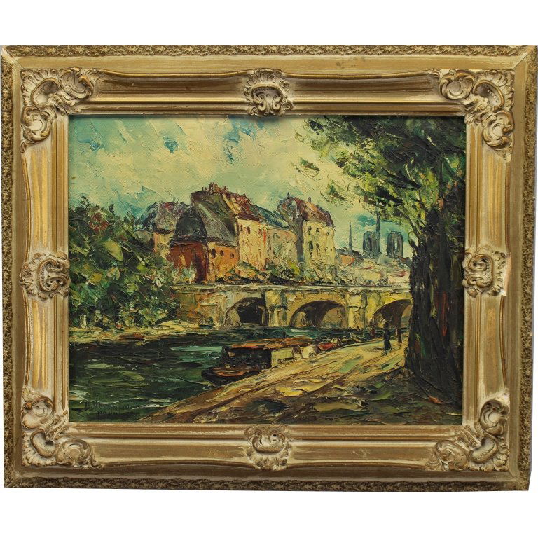 Signed 20th C. European Canal Scene Oil/Board (1 of 4)