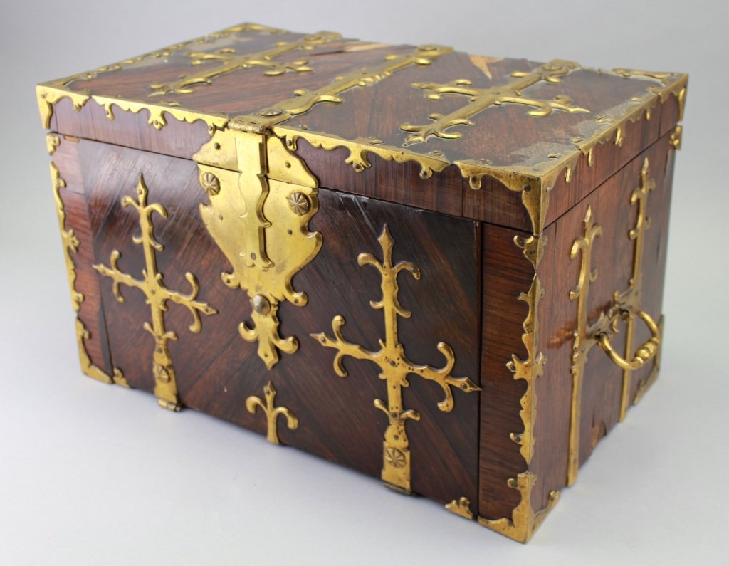 Early 18th C. Brass Bound Walnut Money Chest (1 of 8)