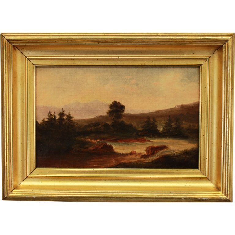 Hulbert, Signed Hudson River School Landscape: Hulbert, Signed Hudson River School Landscape. Oil on canvas. Signed verso. Sight size: 6.5 x 10.5 inches.