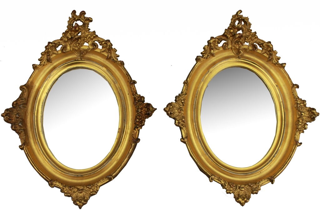 Pair, Antique French Gilt Oval Mirrors (1 of 2)
