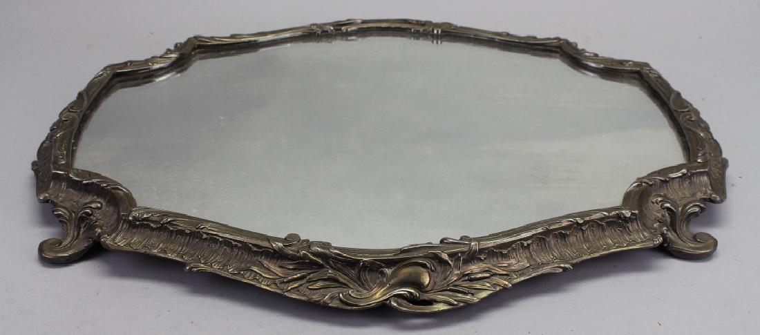 Antique Silvered Bronze Mirrored Plateau: Antique Silvered Bronze Mirrored Plateau. Width: 19 in.