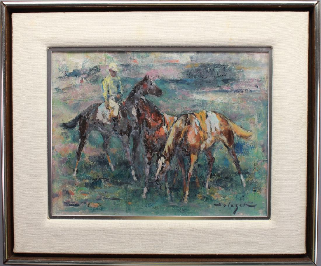Denes De Holesch (1910 - 1983): Denes De Holesch (New York / Hungary, China, 1910 - 1983) Equestrian scene. Oil on canvas. Image size: 10 x 13.5 inches.