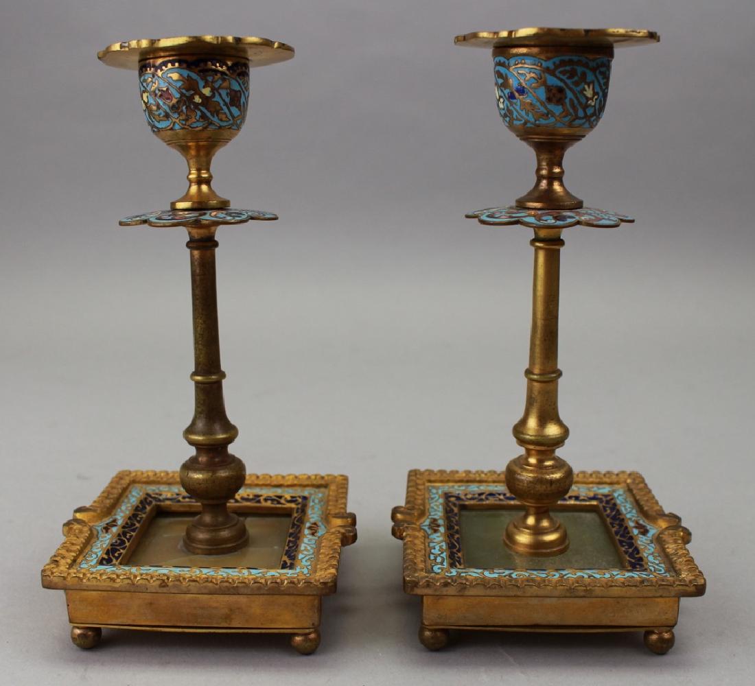 Pair, Antique French Champleve Bronze Candlesticks: Antique Tibetan Buddhist Elephant Figure. Height: 6.5 inches.