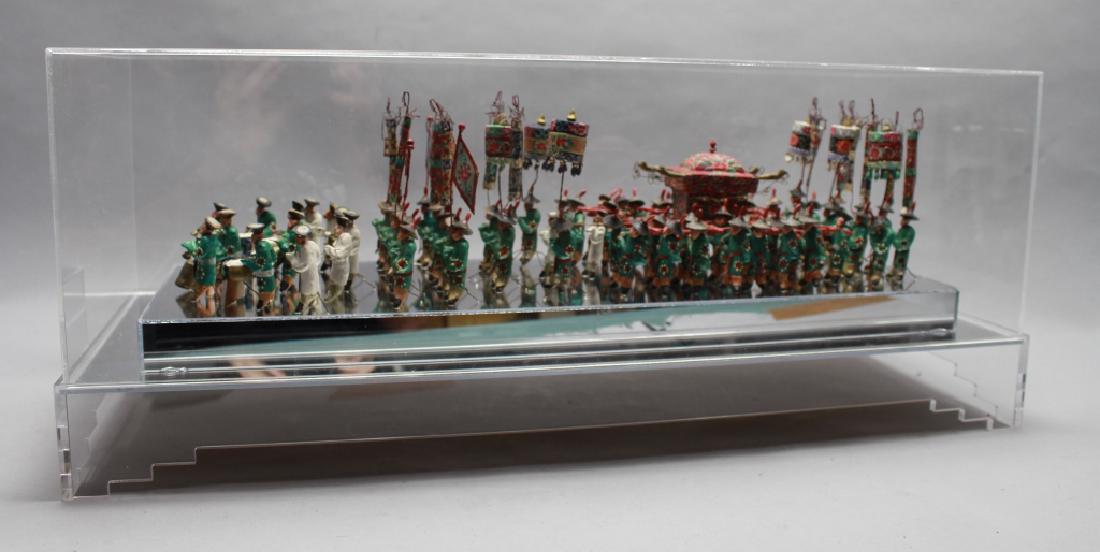 Early Chinese Wedding Processional in Custom Case: Early Chinese Wedding Processional in Custom Case. Plexiglass case with mirrored base. Dimensions: 10.25 x 25.5 x 10 in.