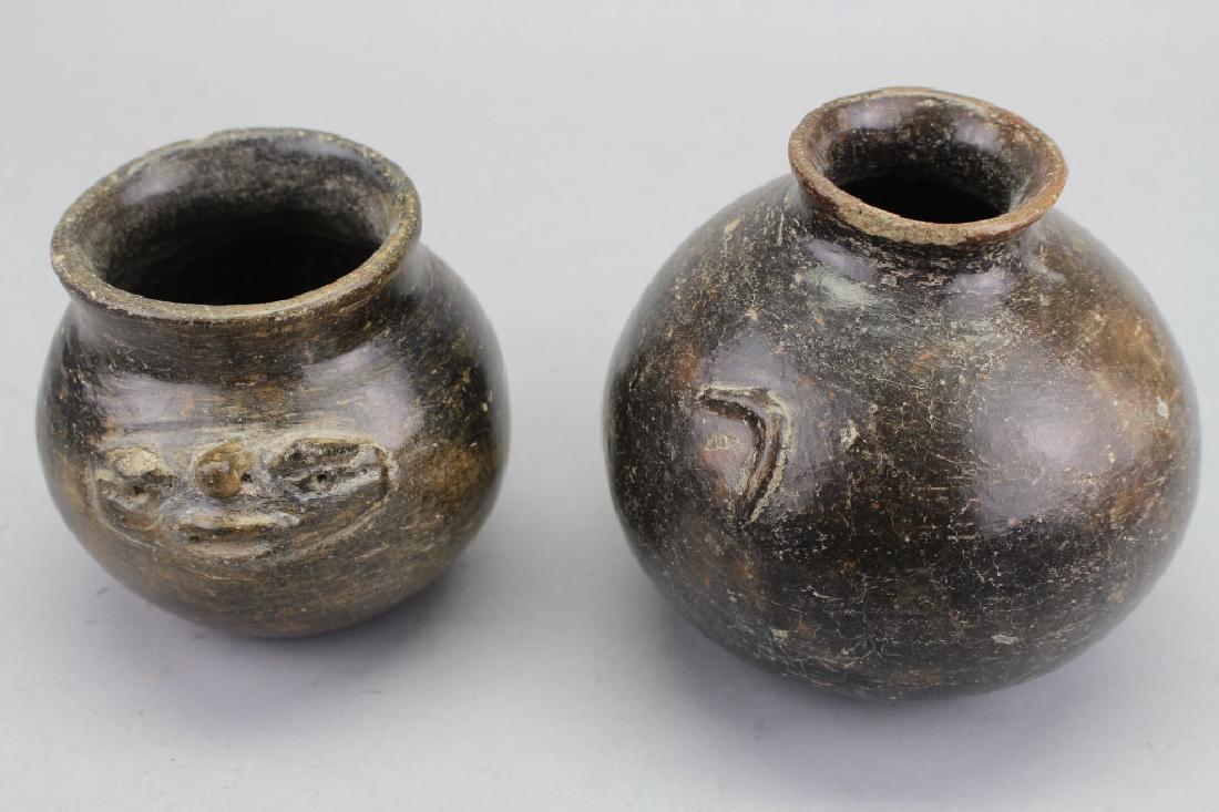 (2) Pre Columbian Earthenware Vessels: (2) Pre Columbian Earthenware Vessels. Height: 3.5 / 4.25 in.