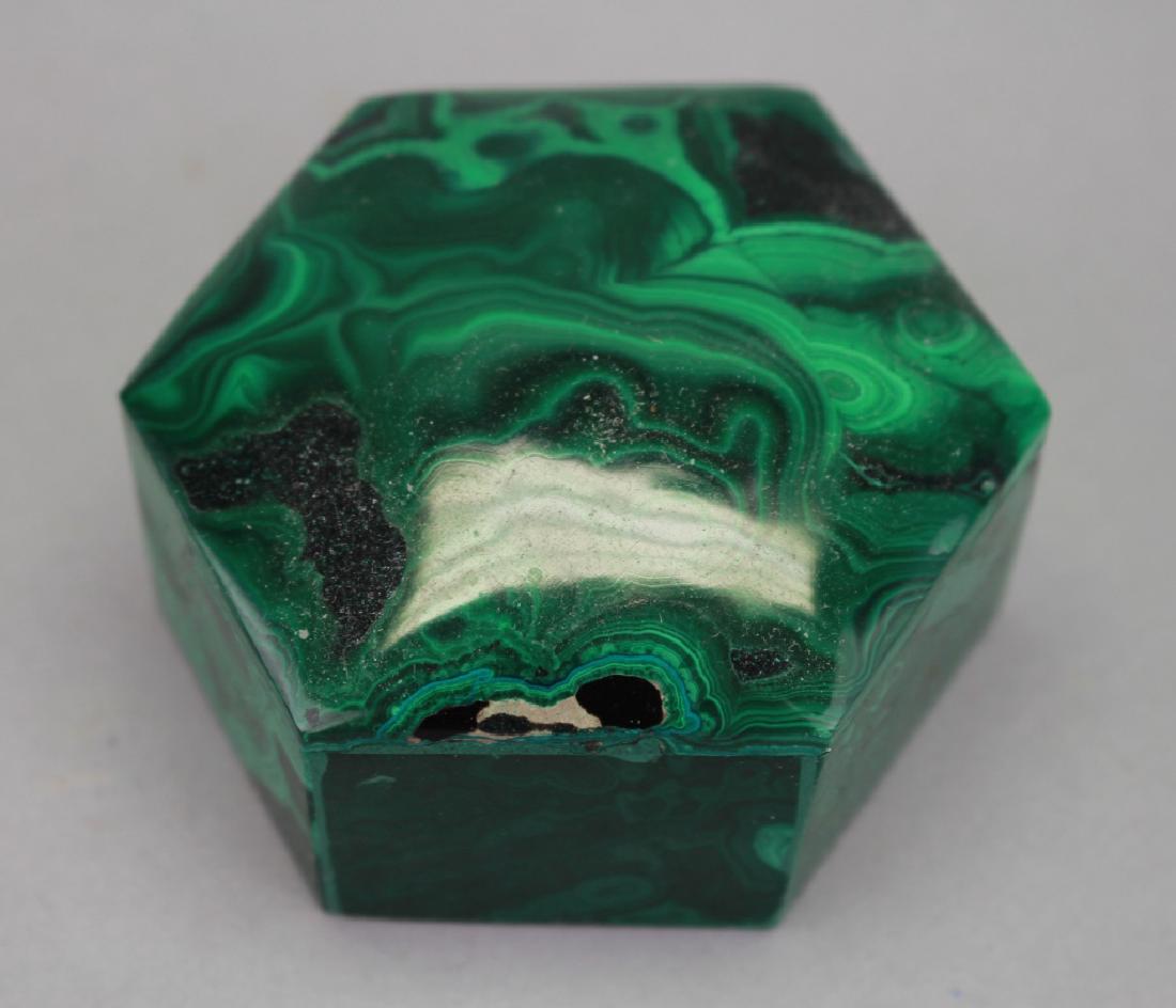 Hexagonal Malachite Pill Box: Hexagonal Malachite Pill Box.