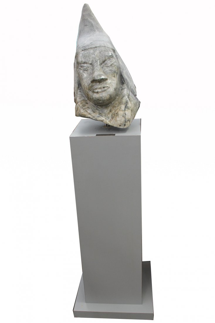 "Mongolian Herdsman", Selig Schwartz Sculpture: "Mongolian Herdsman", Selig Schwartz Israeli Marble Sculpture on Plinth. Total height including base: 65 inches. Part of the 'Remember' Exhibition at the Mandel JCC Palm Beach Gardens (2014).