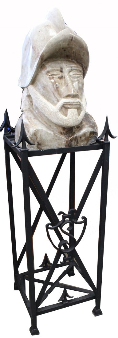 "Don Quixote" Selig Schwartz Marble Sculpture: "Don Quixote" Selig Schwartz Marble Sculpture on plinth. Signed near neck of sculpture. Part of the 'Remember' Exhibition at the Mandel JCC Palm Beach Gardens (2014). Total Height including base: 60 i