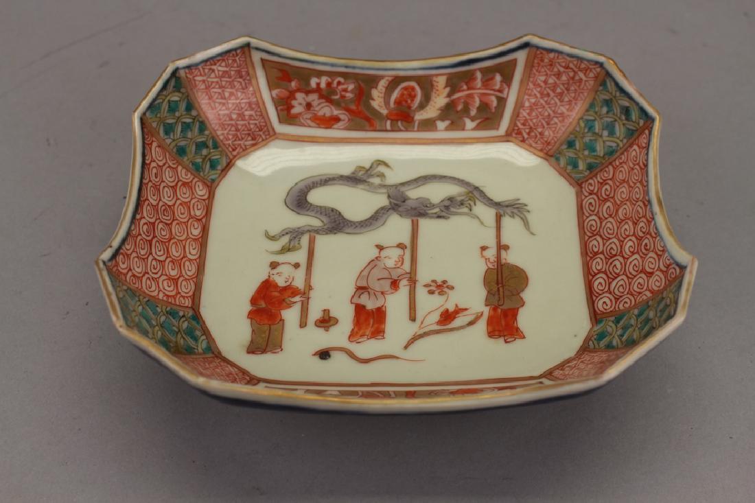 Antique Figural Imari Porcelain Dish: Antique Figural Imari Porcelain Dish. Dimensions: 2 x 6 x 5.25 in.