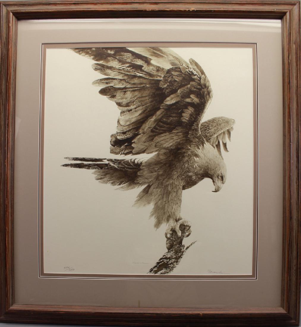 20th C. Signed Lithograph of a Bald Eagle: 20th C. Signed Lithograph of a Bald Eagle. Signed and numbered in lower portion. Sight size: 22.5 x 21 inches.