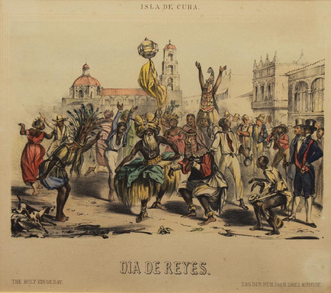 Antique "Dia De Reyes" Colored Engraving, Cuba: Antique "Dia De Reyes" Colored Engraving, Cuba. Titled in lower portion. image size: 8 x 9 inches.