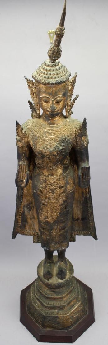 Large Early Antique Standing Bronze Buddha, Burma (1 of 5)